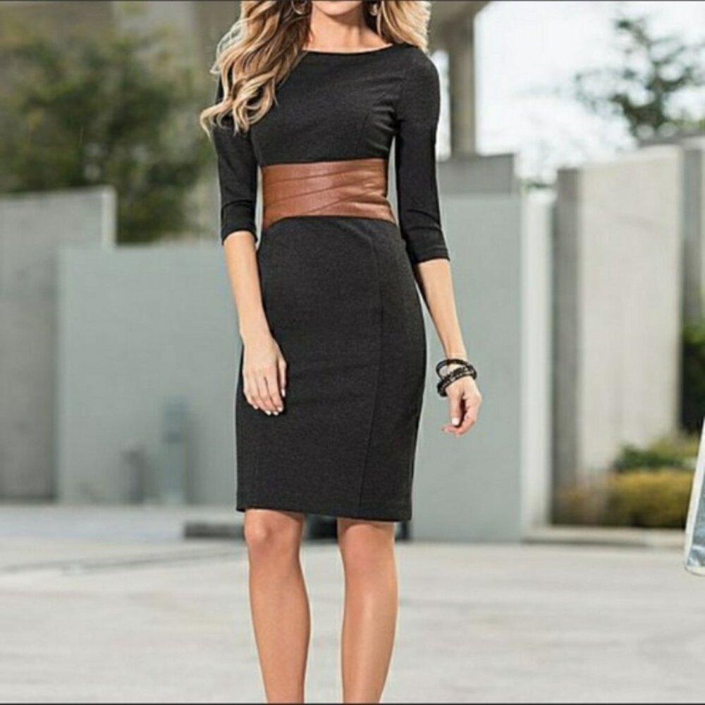 NWT Venus Dark Gray, Vegan Leather Knee Length Dress - Size 10